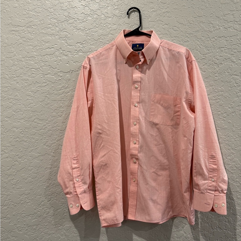 Stafford Signature Men’s Light Peach Button Down Dress Shirt 16-16 1/2 32-32